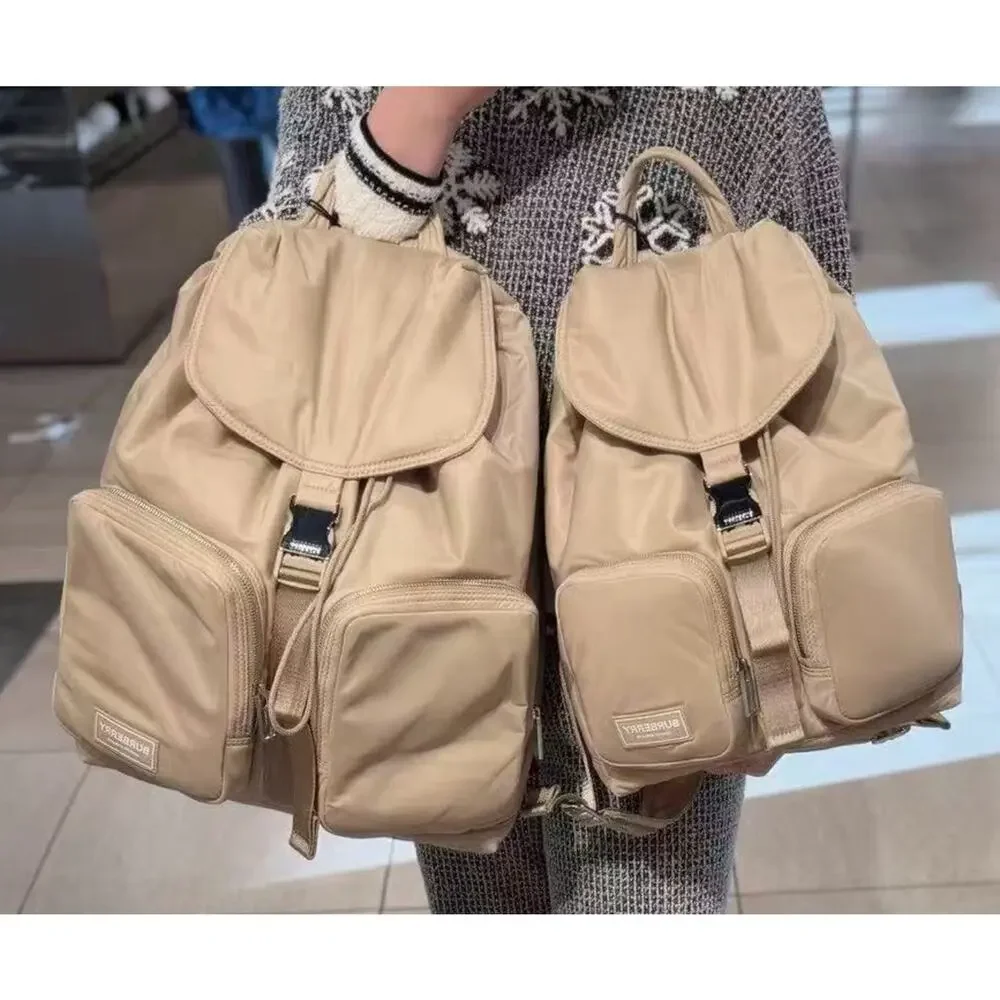 sale ends 5/14Burberry Unisex large nylon Waterproof logo Tan Backpack NEW Small